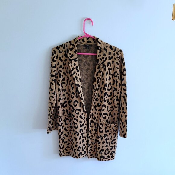J Crew Tan and Black Animal Print Sweater Long Coat Cardigan Size XS - Picture 1 of 6